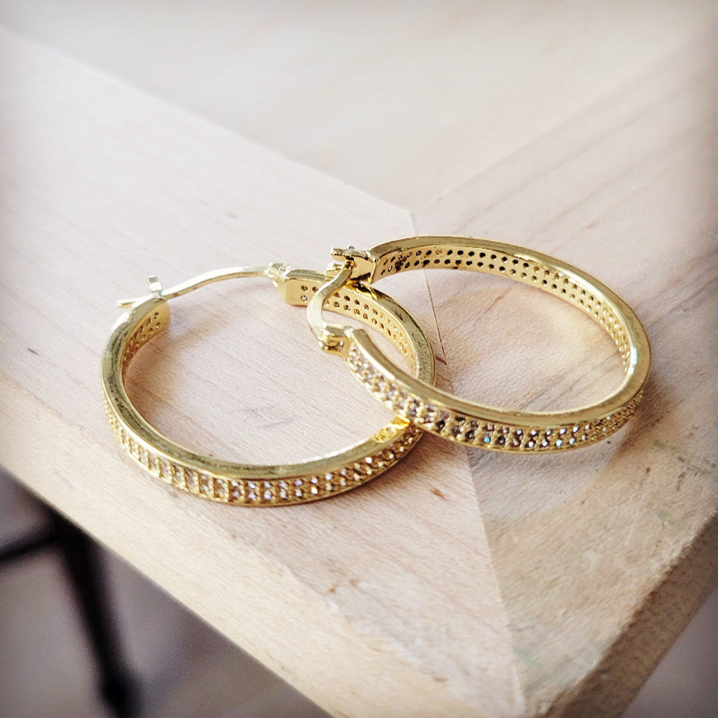 Dazzling Pave-Set Gold Hoop Earrings 219cl