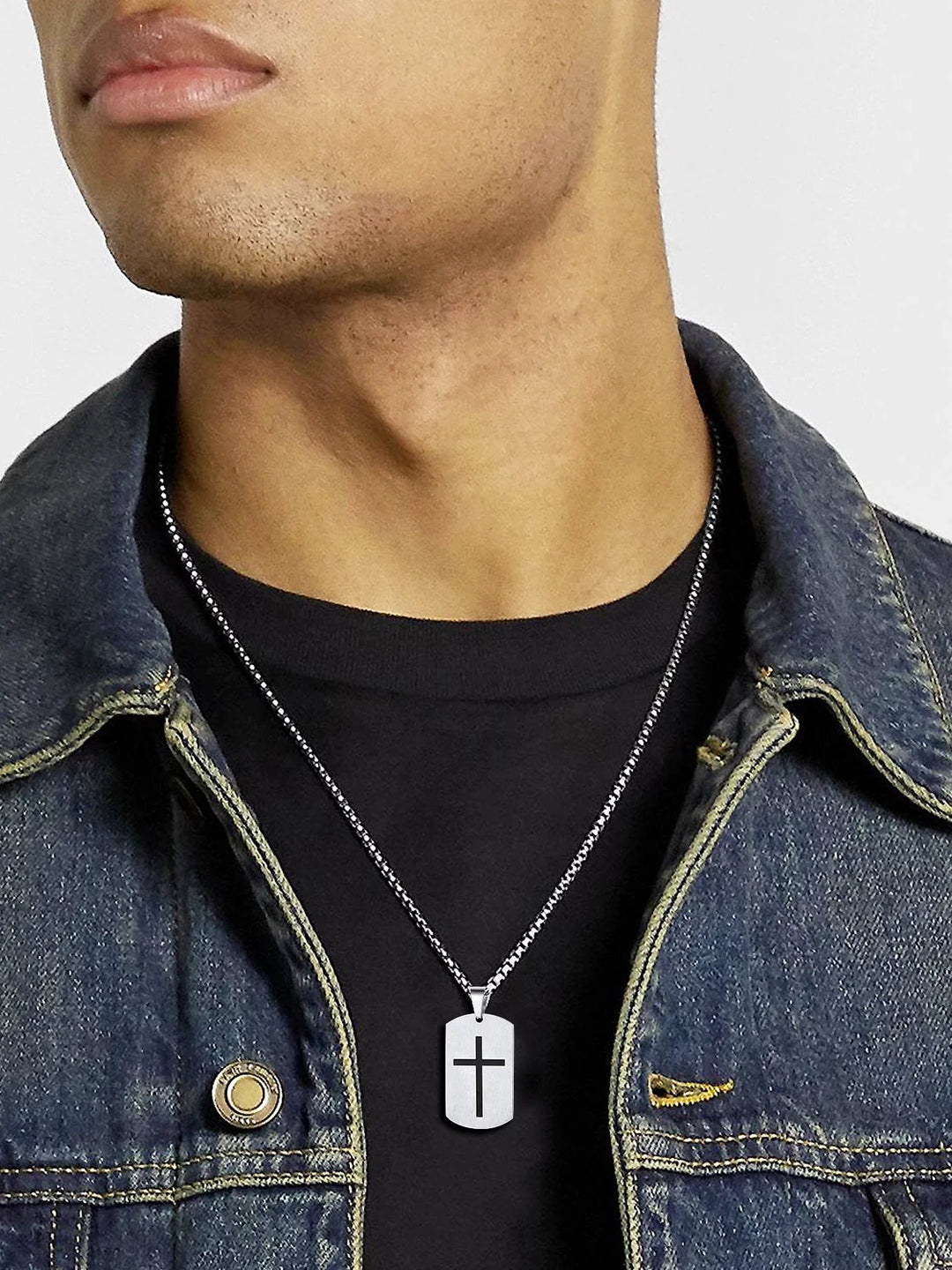 Cross Necklace for Men Stainless Steel Dog Tag Stylish Gift