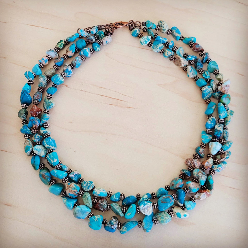 Triple Strand Genuine Regalite Beaded Collar Necklace with copper 263n