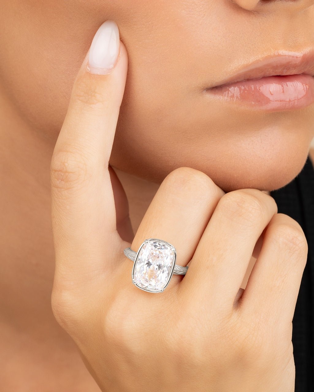Bague cocktail en argent sterling taille coussin – Bague d'apparat en oxyde de zirconium
