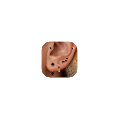 6 Pairs 14K Gold Plated Stud Earrings for Women, Hypoallergenic Cartilage Earrings for Multiple Piercing, Dainty Small Stackable Earrings Set for Jewelry Gift