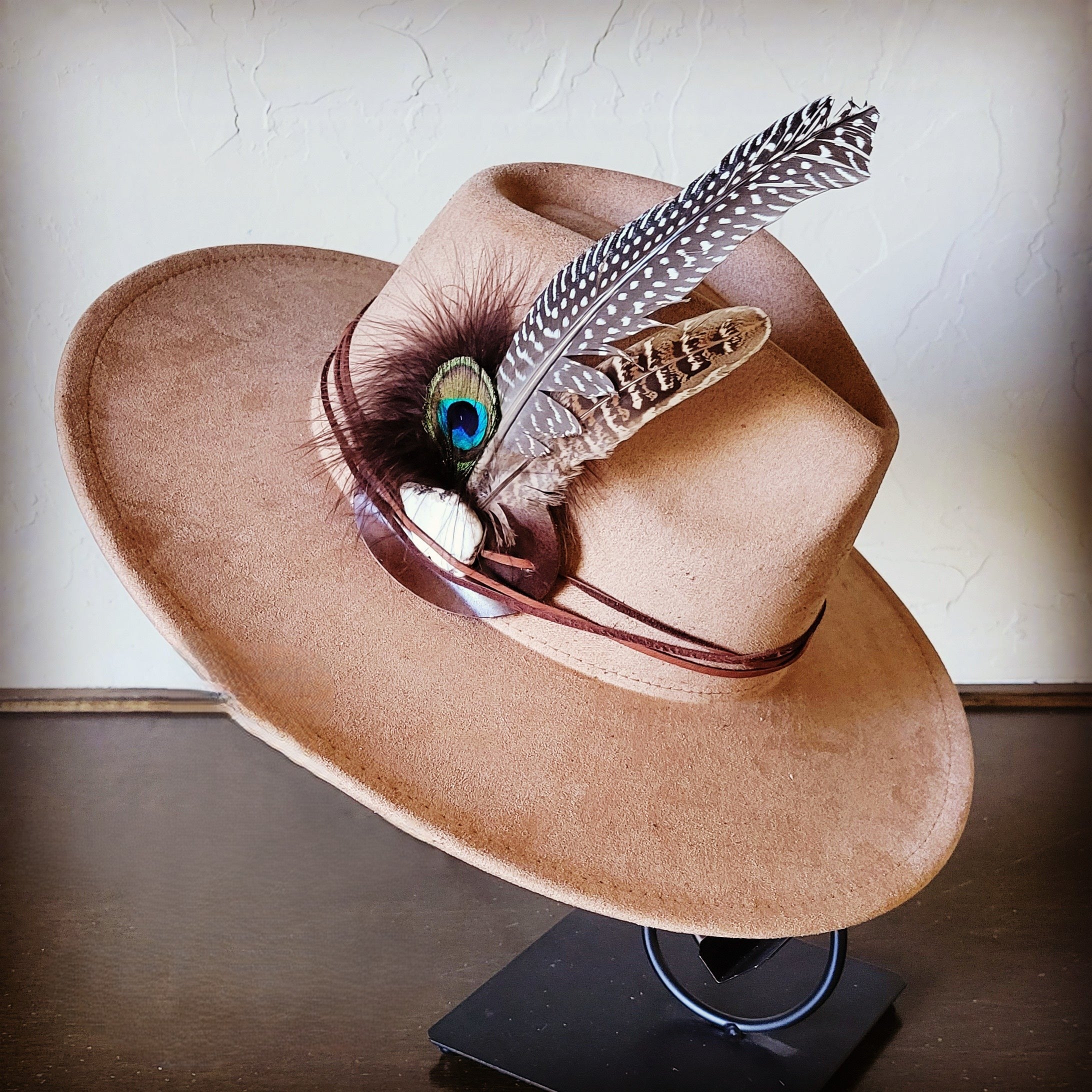 Peacock Guinea Feather & Turquoise Slab Hat Band + Choice of Hat 985w