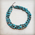 **Triple Strand Blue Turquoise & Copper Collar Necklace 259e