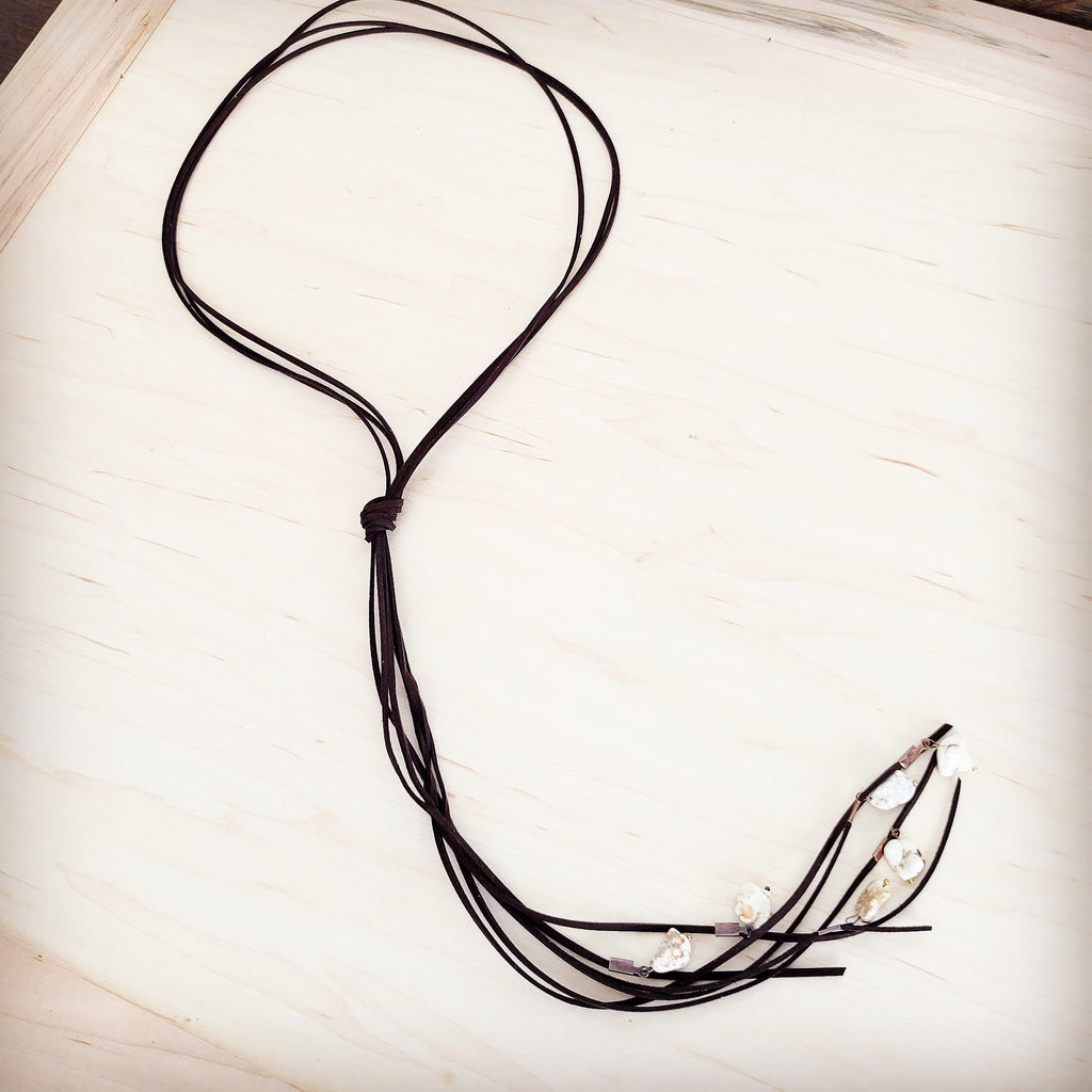 Dark Brown Rustic Knotted Leather Cord Necklace White Turquoise 263m