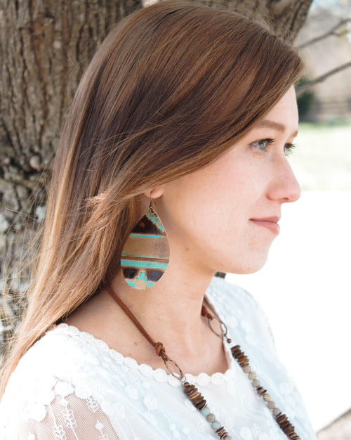 **Boucles d'oreilles goutte en cuir turquoise Navajo 217n