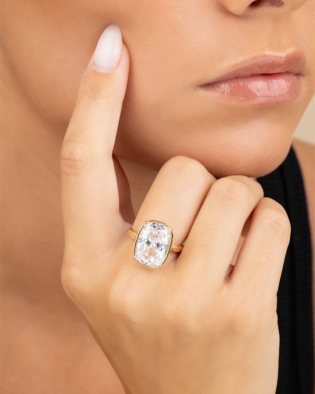Bague cocktail en argent sterling taille coussin – Bague d'apparat en oxyde de zirconium