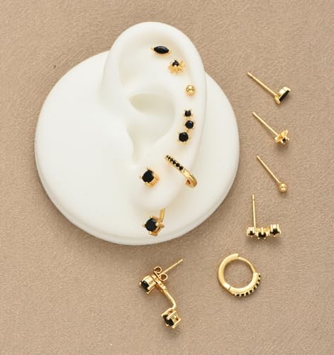6 Pairs 14K Gold Plated Stud Earrings for Women