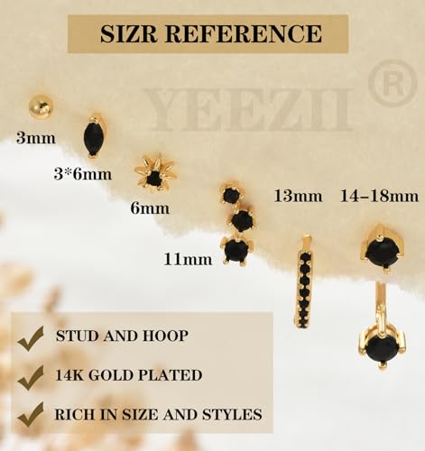 6 Pairs 14K Gold Plated Stud Earrings for Women