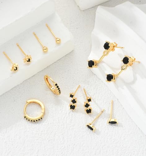 6 Pairs 14K Gold Plated Stud Earrings for Women