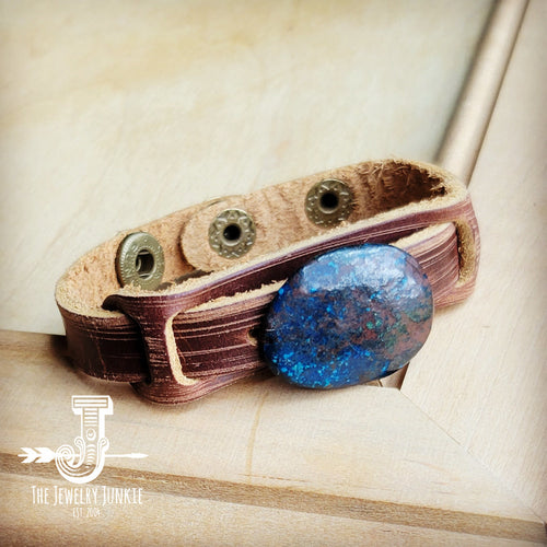 **Manchette étroite en cuir et agate océanique 005K