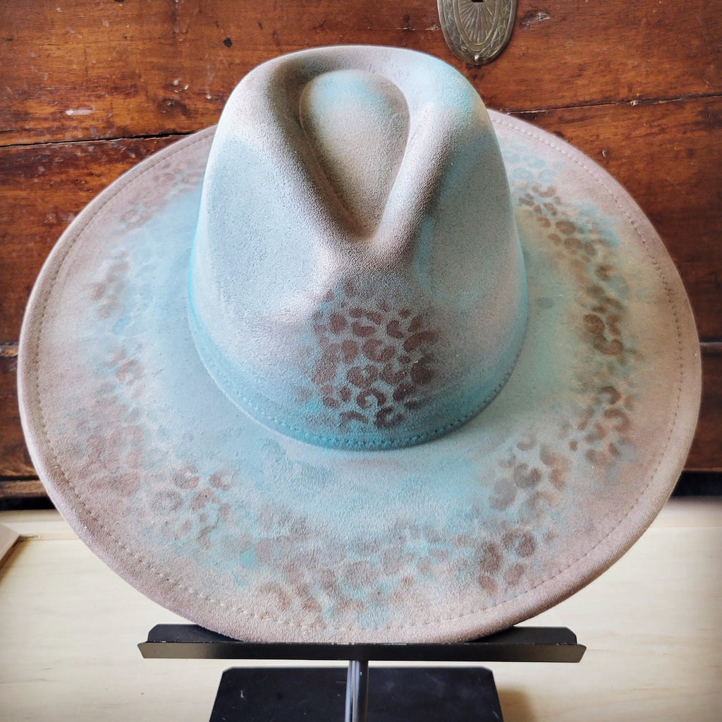 Hand-Painted Leopard Boho Western Cowgirl Hat Only Turq Brown 986x