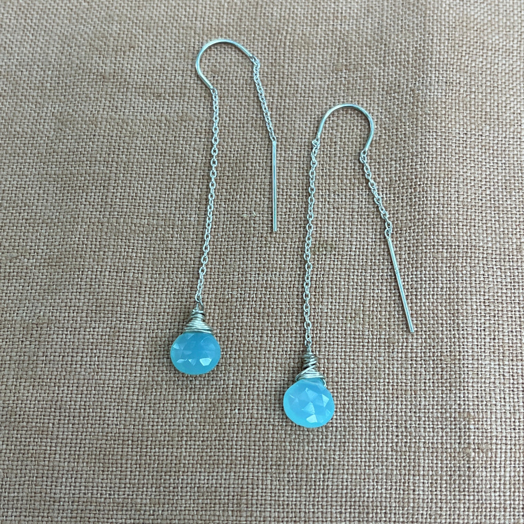 AQUA CHALCEDONY THREADER EARRINGS