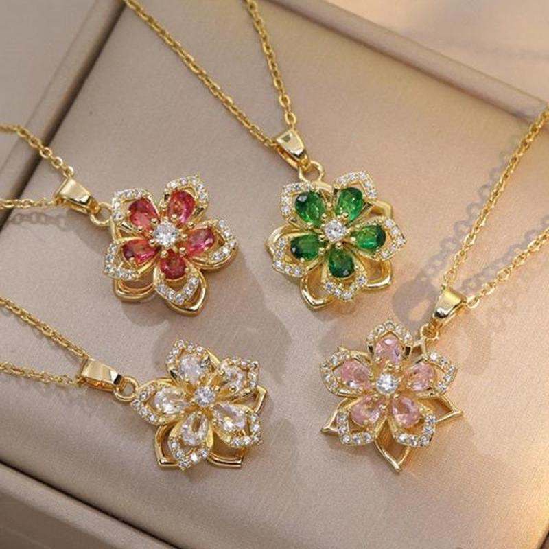 Elegant rhinestone flower pendant necklace with floral design and sparkling stones
