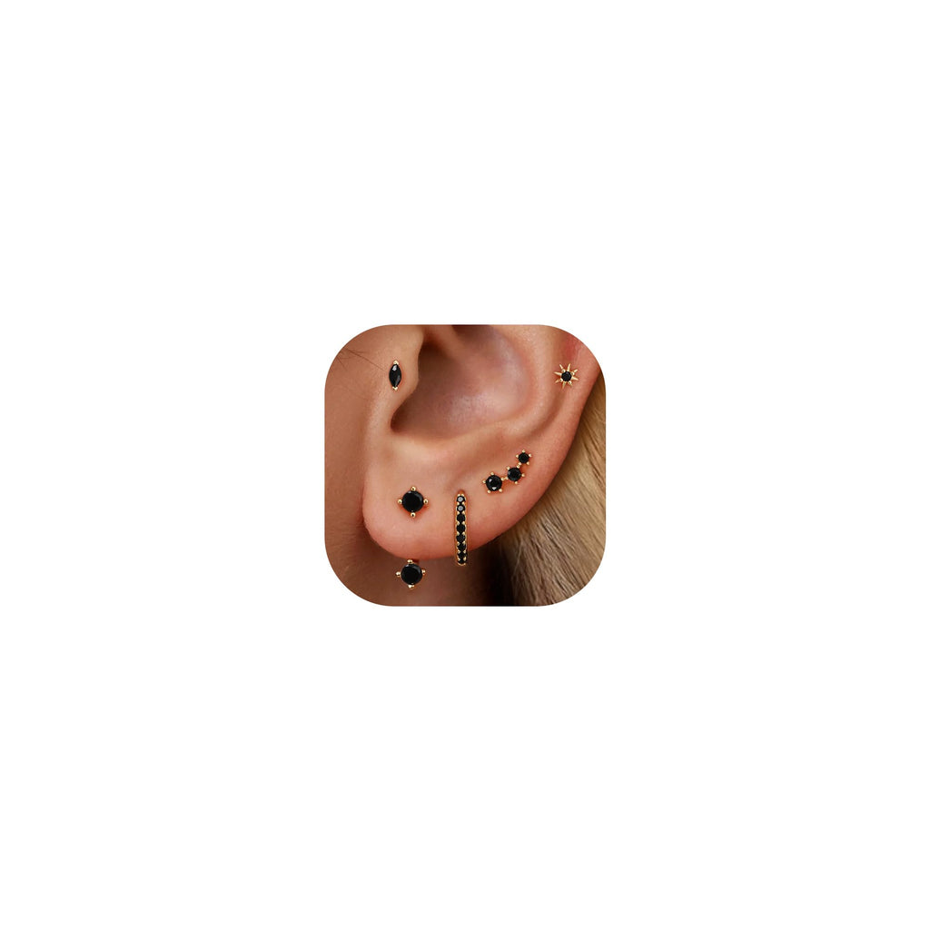6 Pairs 14K Gold Plated Stud Earrings for Women
