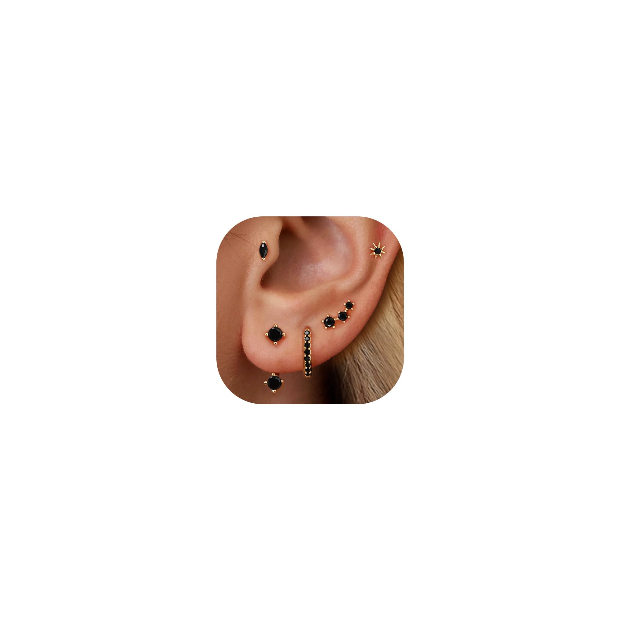 6 Pairs 14K Gold Plated Stud Earrings for Women