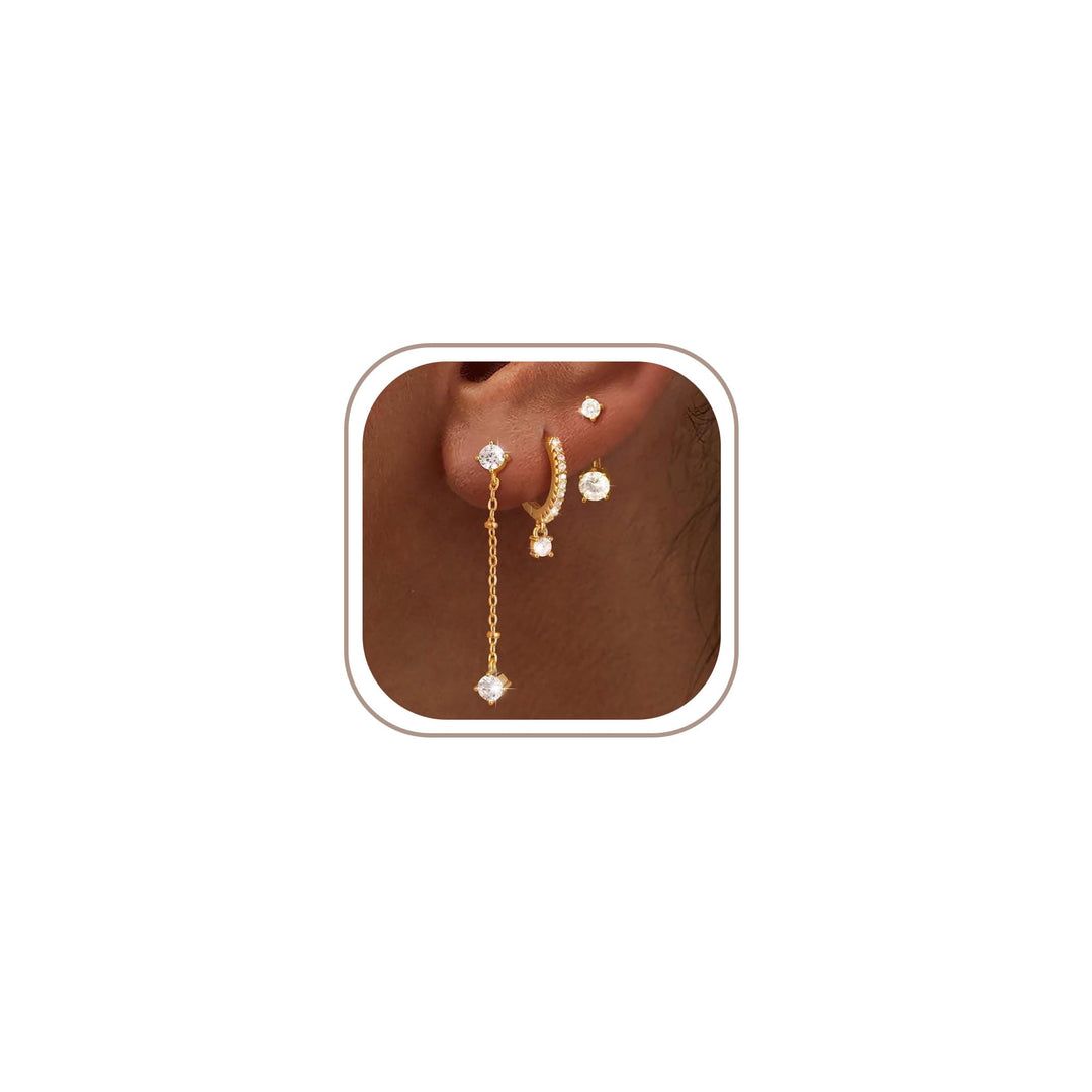 Freekiss 3 Pairs Gold Hoop Earrings Set: Dainty Stud Earrings Trendy Small 14K Gold Plated Hypoallergenic Dangle Cartilage Huggie Hoop Earrings for Women Gold Jewelry for Women Gifts