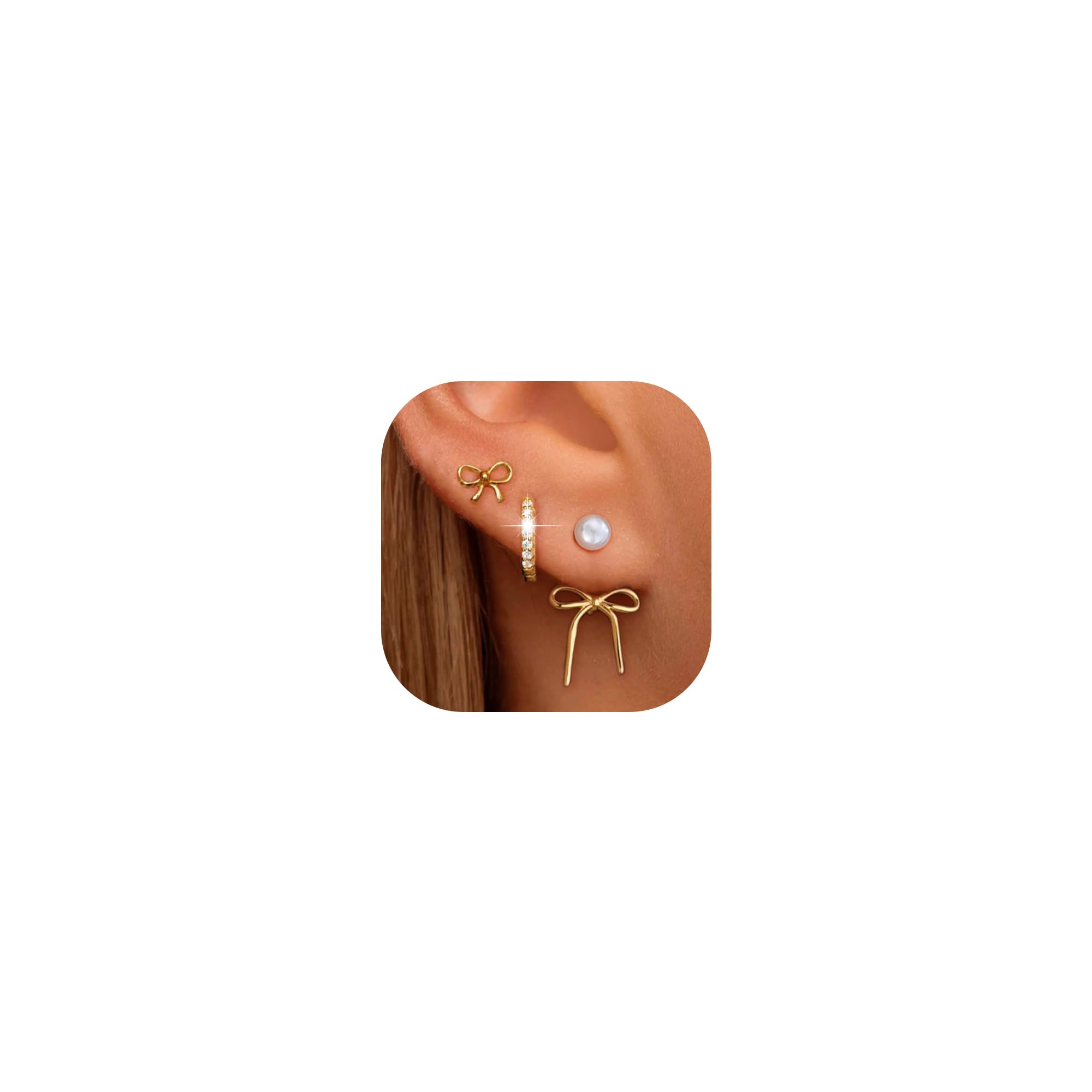 6 Pairs 14K Gold Plated Stud Earrings for Women