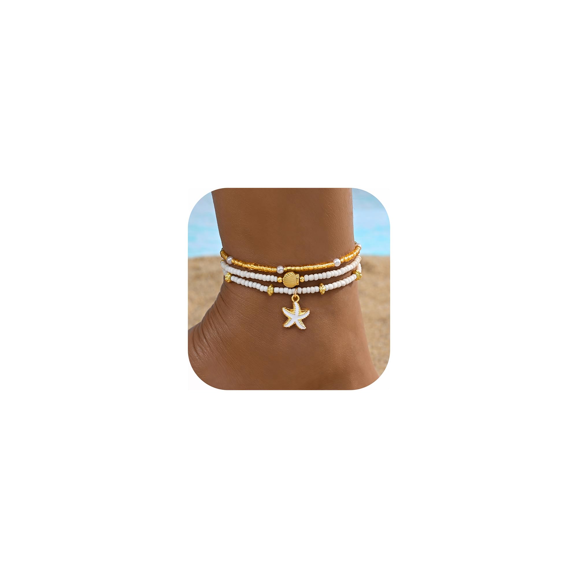 iF YOU Gold Ankle Bracelets for Women - 5pc Layered Set