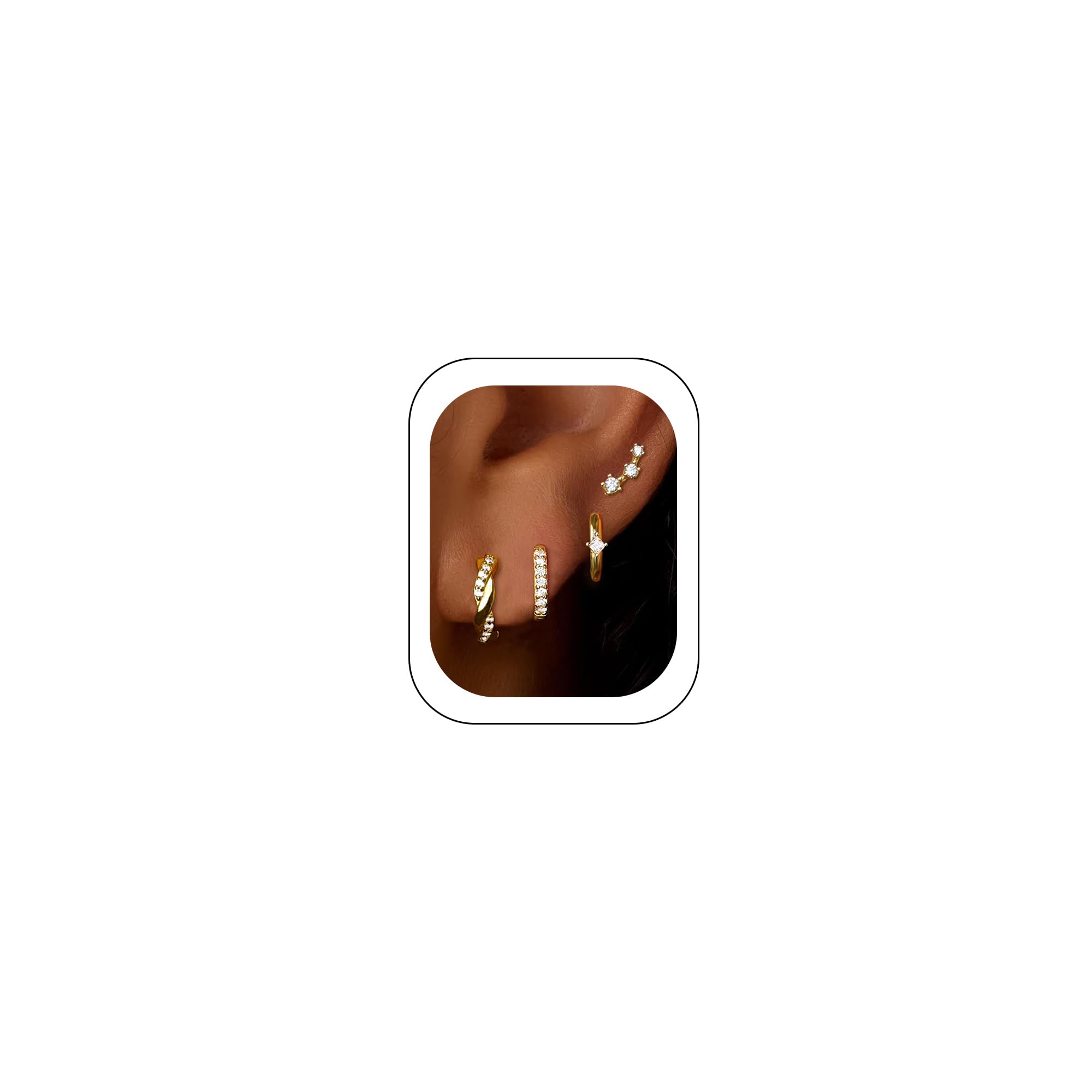 6 Pairs 14K Gold Plated Stud Earrings for Women