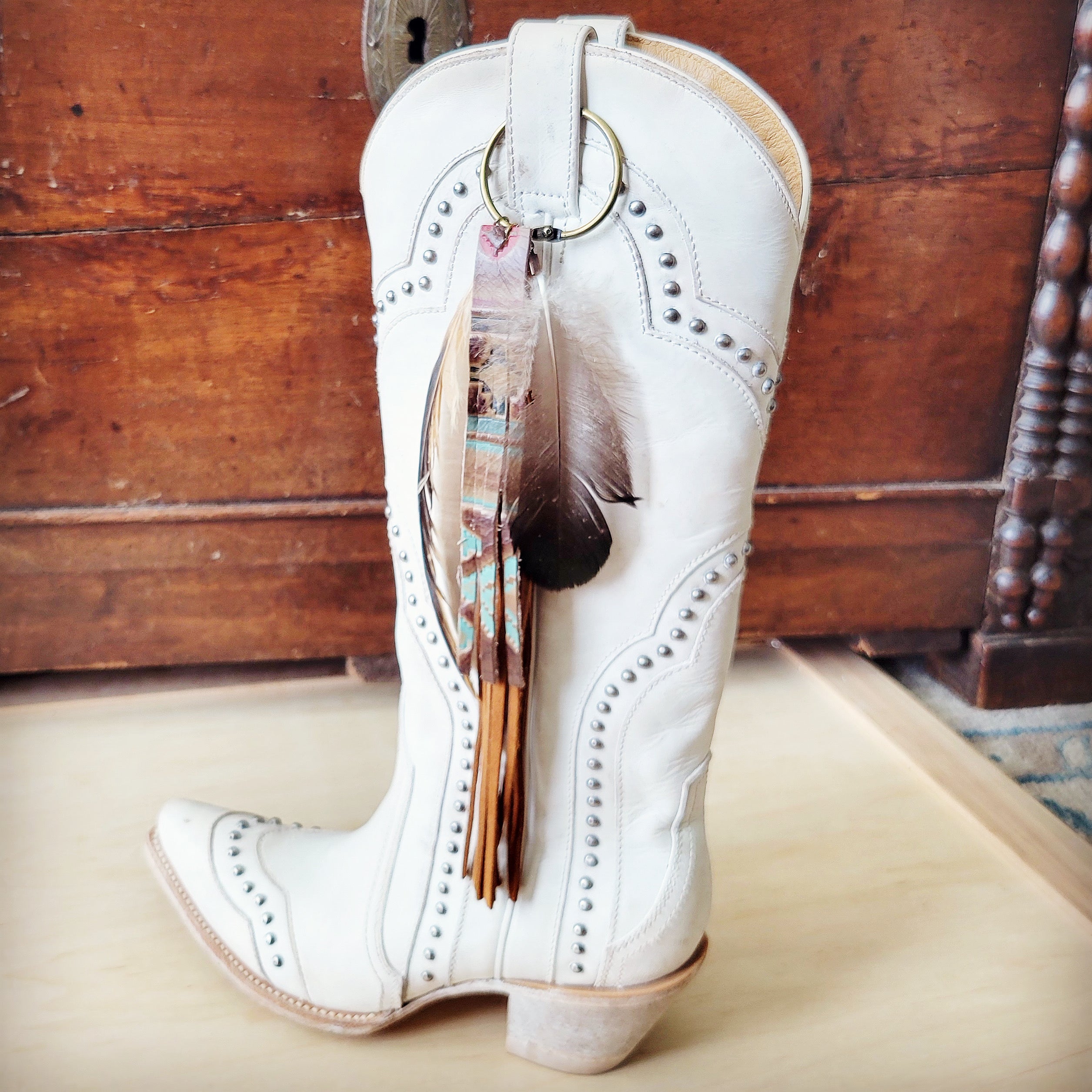 Boho Western Leather Boot Bling Charm w/ Navajo Fringe 500x