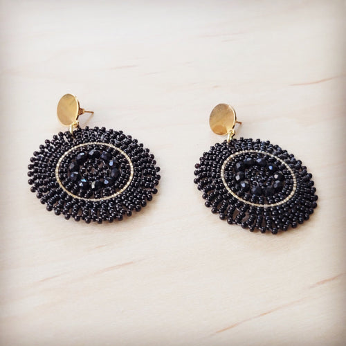 **Boucles d'oreilles pendantes médaillon en perles or et ébène 219ci