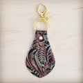 Embossed Leather Key Chain - Turquoise Brown Floral 700u