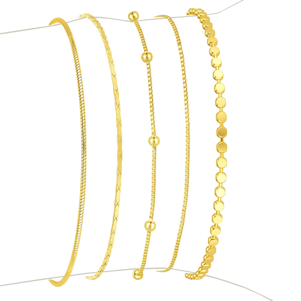 Striviio Gold Bracelets for Women 14K Gold Plated Stack Set