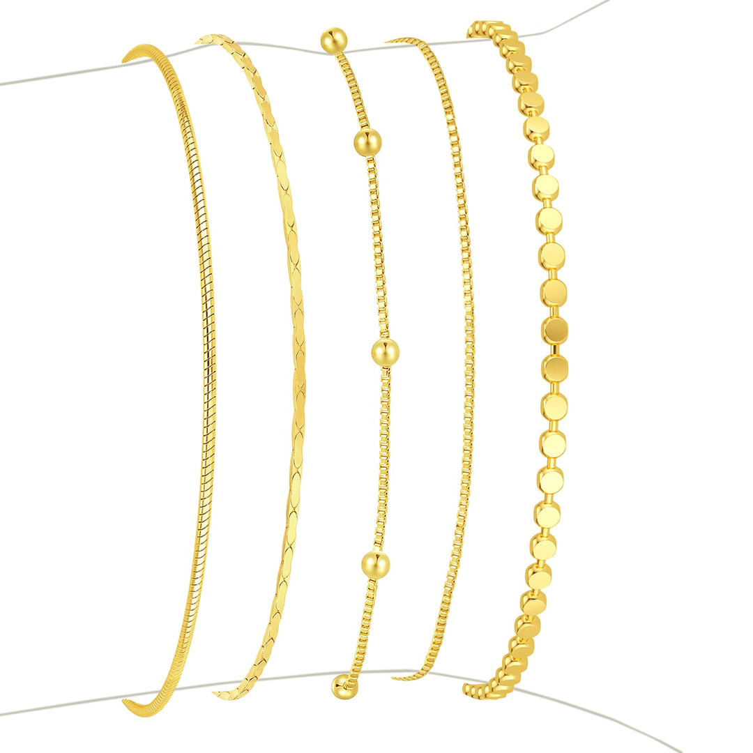 Striviio Gold Bracelets for Women, 14K Gold Plated Stackable Bracelet Stack Set Adjustable Charm Paperclip Chain Snake Link Layered Waterproof Jewelry Sets Gifts