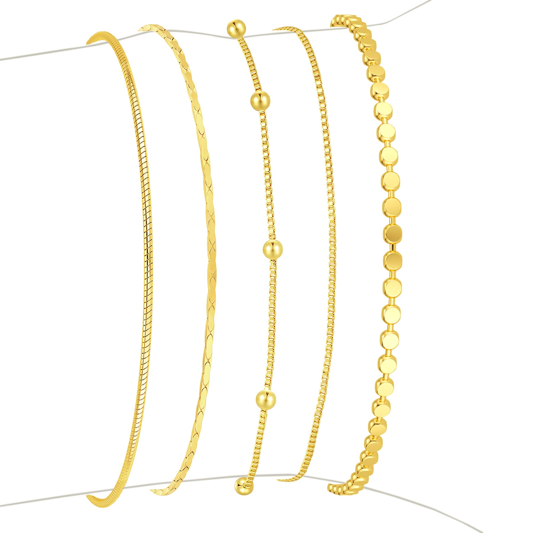 Striviio Gold Bracelets for Women 14K Gold Plated Stack Set