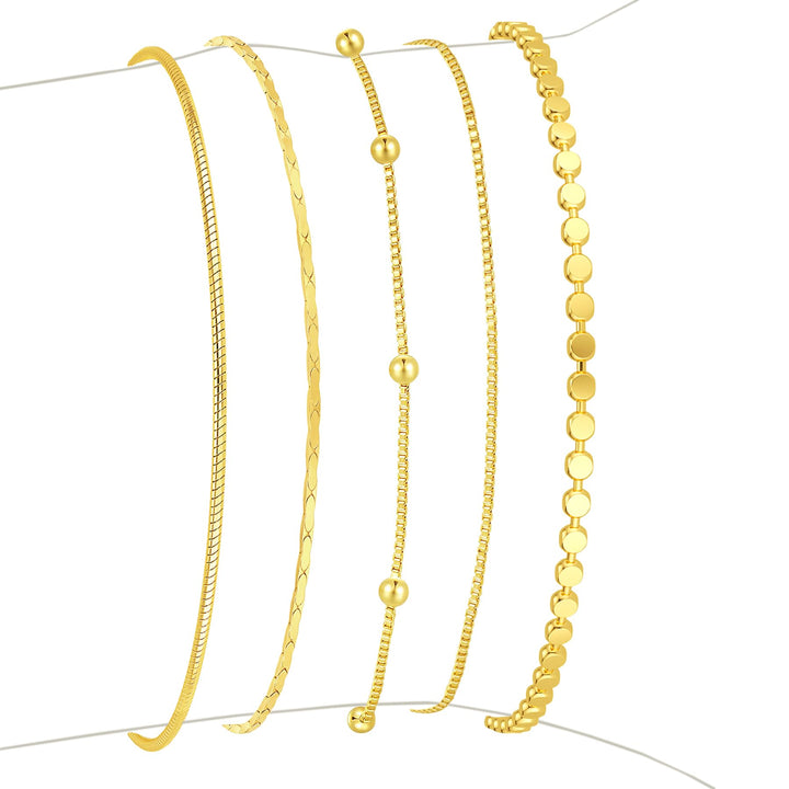 Striviio Gold Bracelets for Women, 14K Gold Plated Stackable Bracelet Stack Set Adjustable Charm Paperclip Chain Snake Link Layered Waterproof Jewelry Sets Gifts