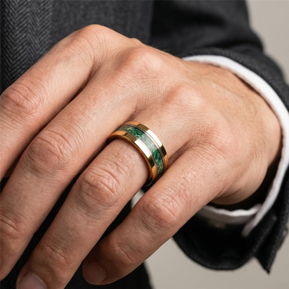 Couple Rings for Him and Her - Kite Cut Moss Agate Set