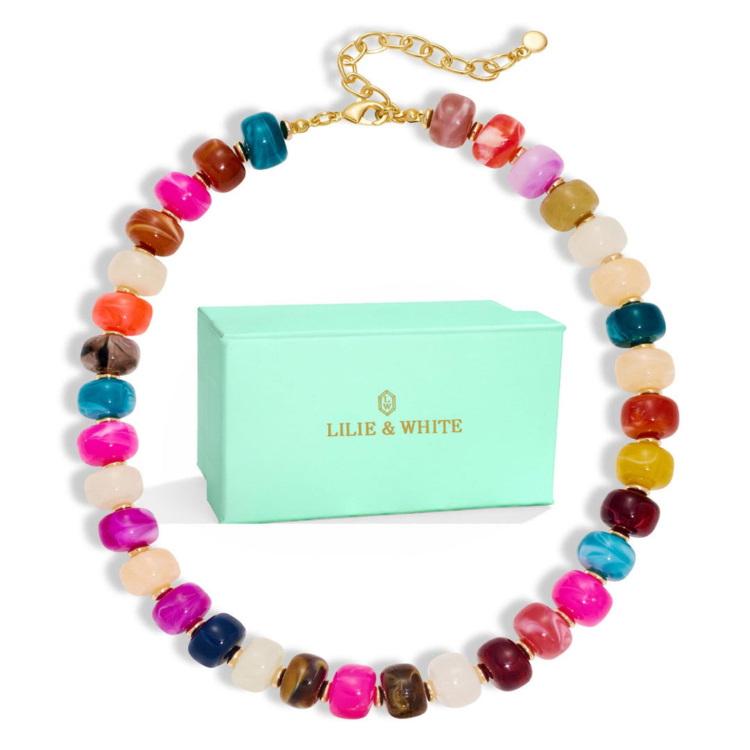 LILIE&WHITE Resin Chunky Beaded Necklace for Women Minimalistic Modern Statement Necklace Jewelry Accessories