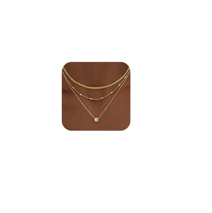 WomenGifts Layered Gold Necklaces for Women, 14K Gold Sterling Silver Plated Dainty Pendant Necklace Set Non Tarnish, Chunky Stackable Cuban Chain Choker, Trendy Personalized Birthstone Jewelry Gift for Mom