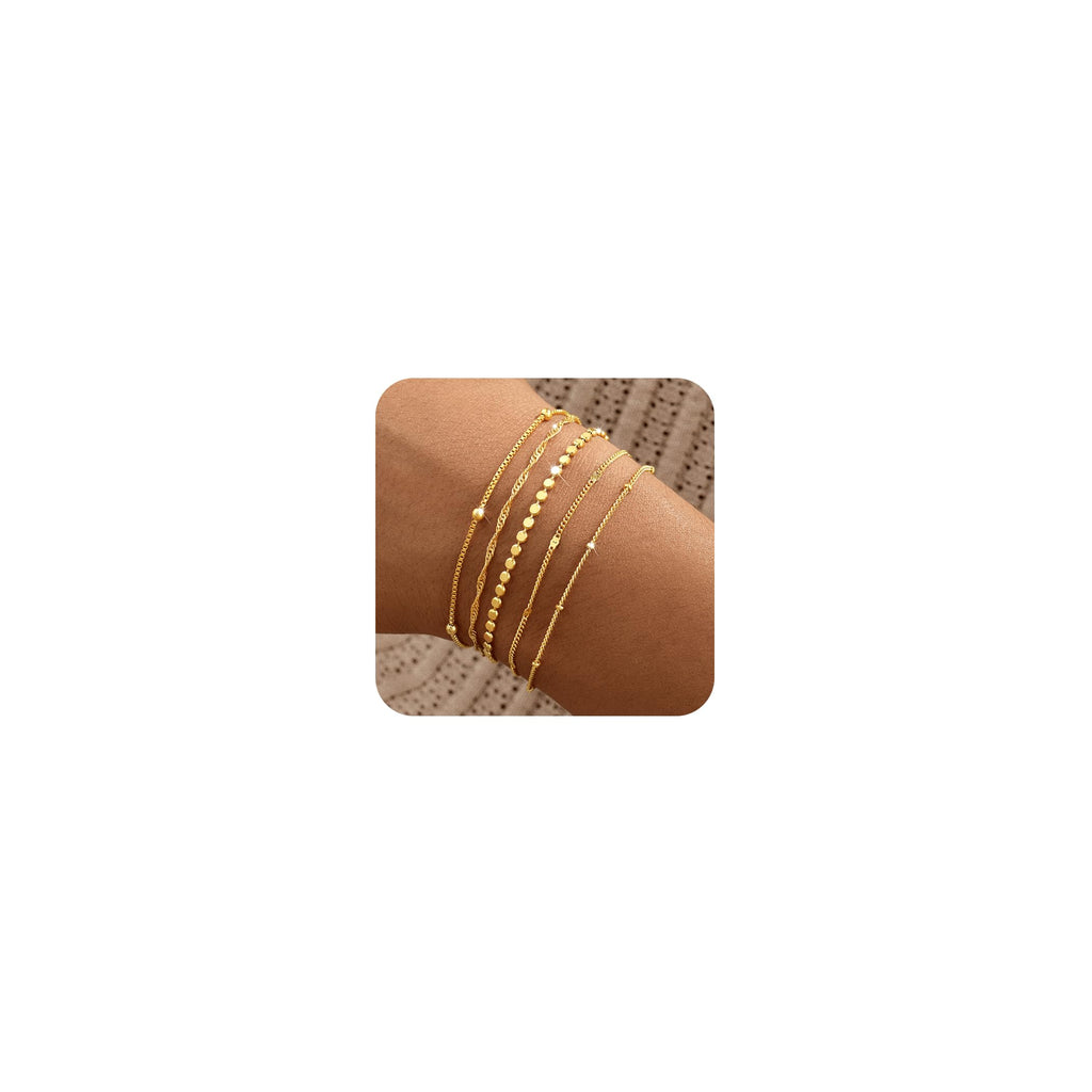 Striviio Gold Bracelets for Women 14K Gold Plated Stack Set