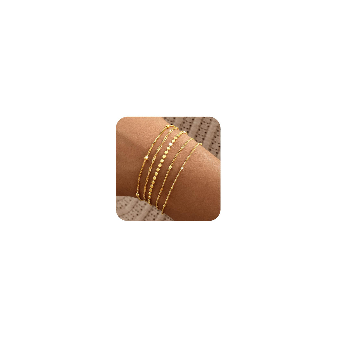 14K Gold Plated Stackable Bracelet Set – Waterproof Layered Jewelry