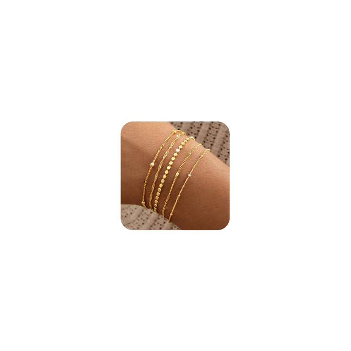 14K Gold Plated Stackable Bracelet Set – Waterproof Layered Jewelry