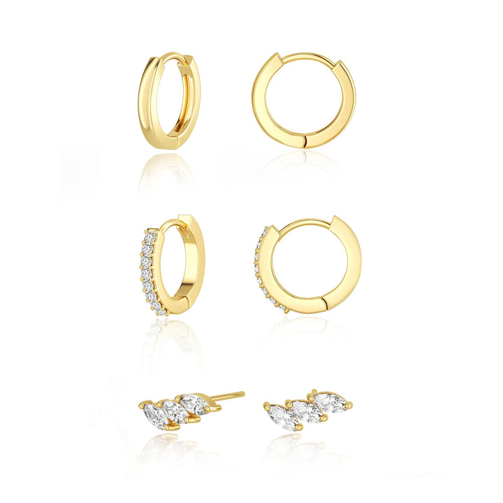 Freekiss 3 Pairs Gold Hoop Earrings Set: Dainty Stud Earrings Trendy Small 14K Gold Plated Hypoallergenic Dangle Cartilage Huggie Hoop Earrings for Women Gold Jewelry for Women Gifts