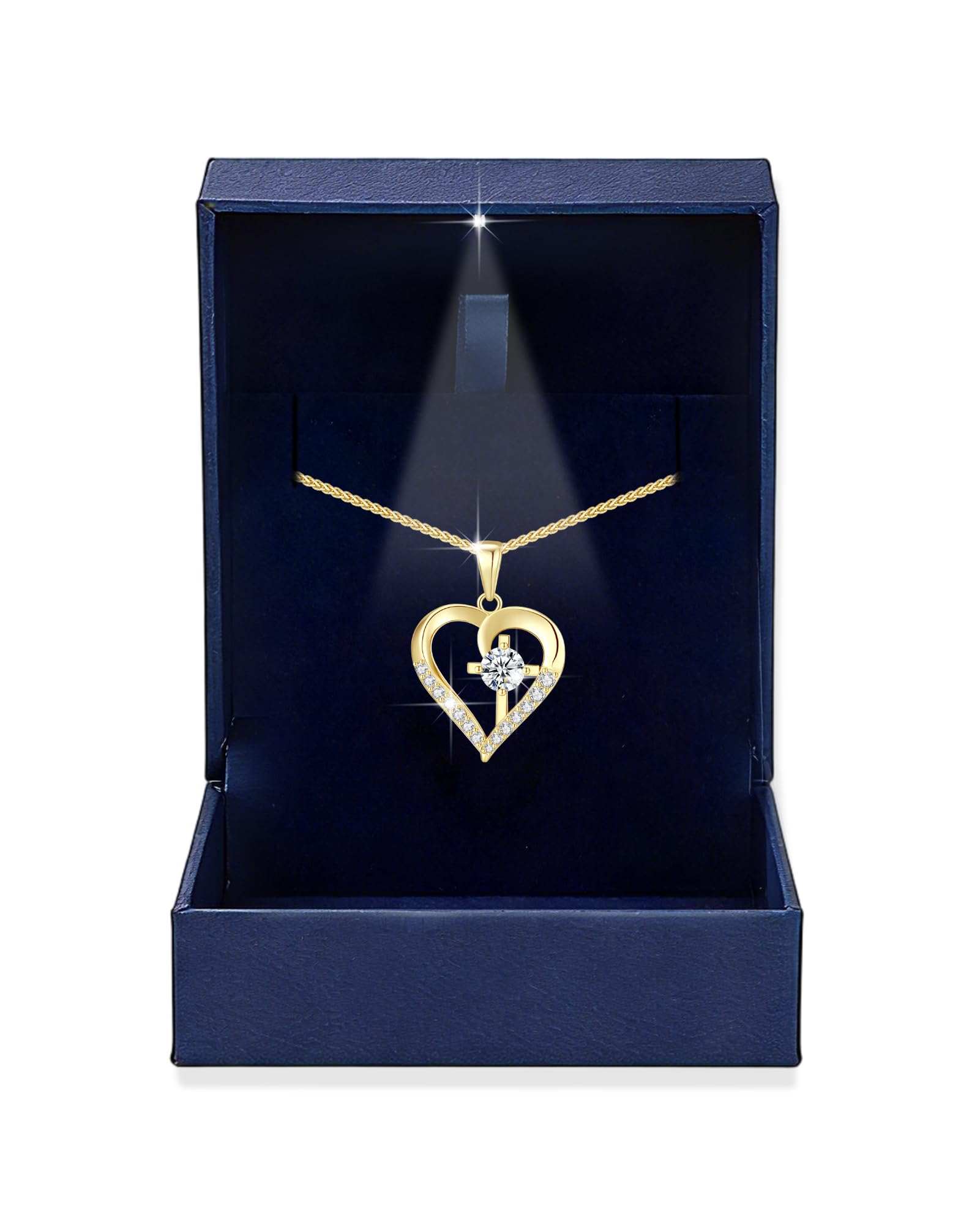 Moissanite Cross Necklace for Women in Light-Up Gift Box