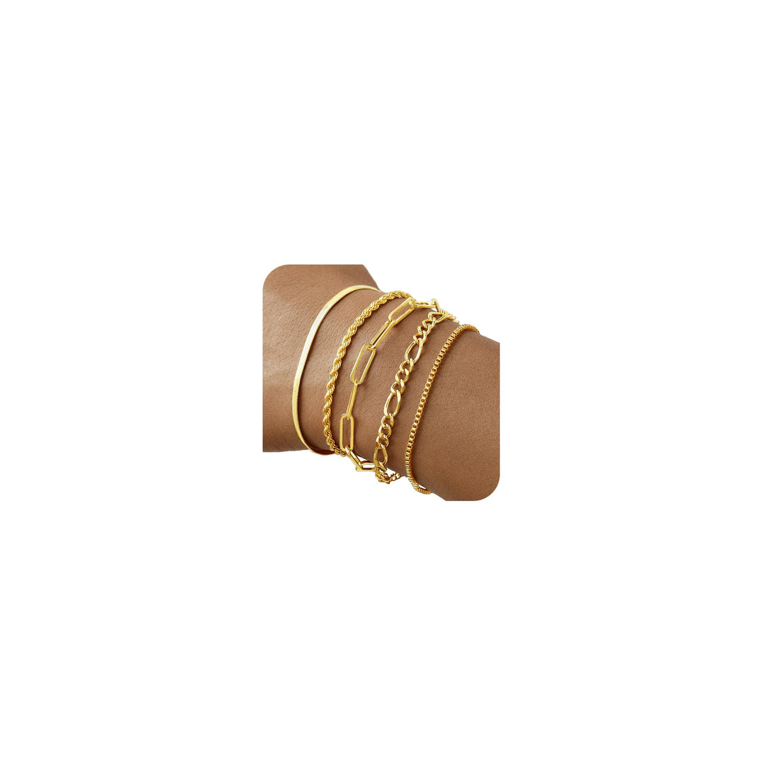 14K Gold Plated Stackable Bracelet Set – Waterproof Layered Jewelry