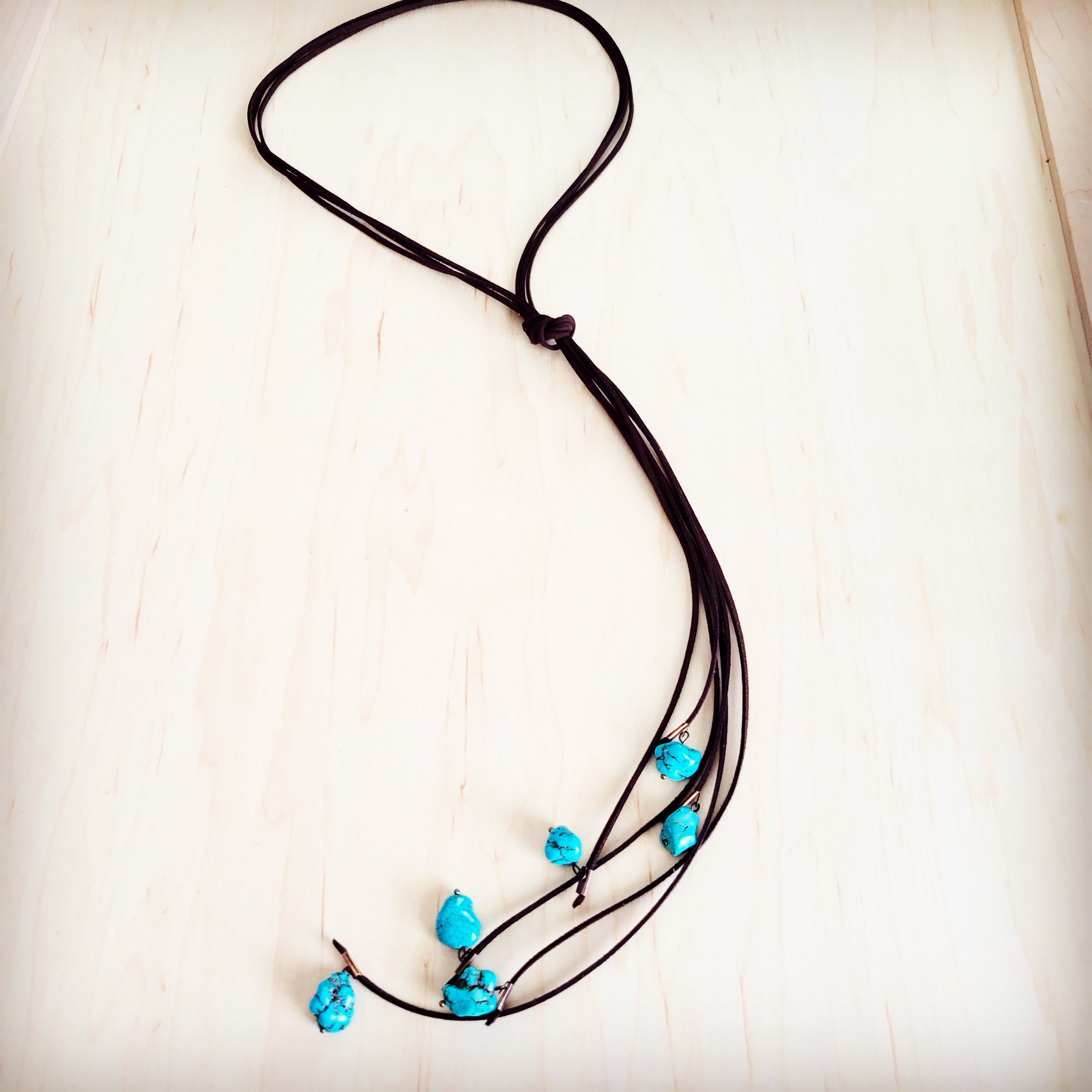 Leather Lasso Necklace with Turquoise Accents 251r