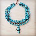 Triple Strand Turquoise & Copper Collar Necklace w/ Droplet Pendant 257lm