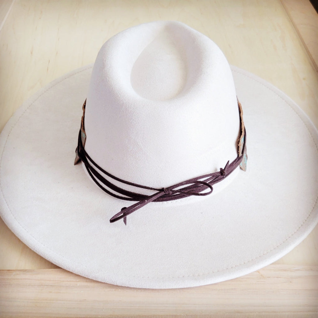Wide Genuine Leather Turquoise Navajo Hat Band w/ Turq 953i