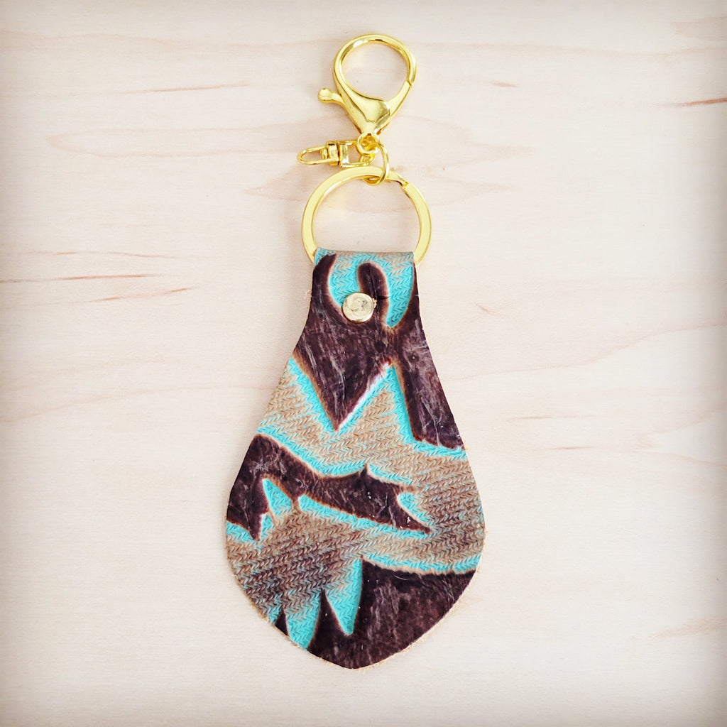 Embossed Leather Key Chain -Turquoise Laredo 701t