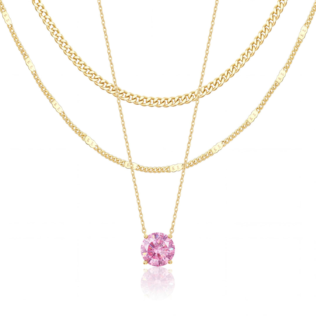 WomenGifts Layered Gold Necklaces for Women, 14K Gold Sterling Silver Plated Dainty Pendant Necklace Set Non Tarnish, Chunky Stackable Cuban Chain Choker, Trendy Personalized Birthstone Jewelry Gift for Mom
