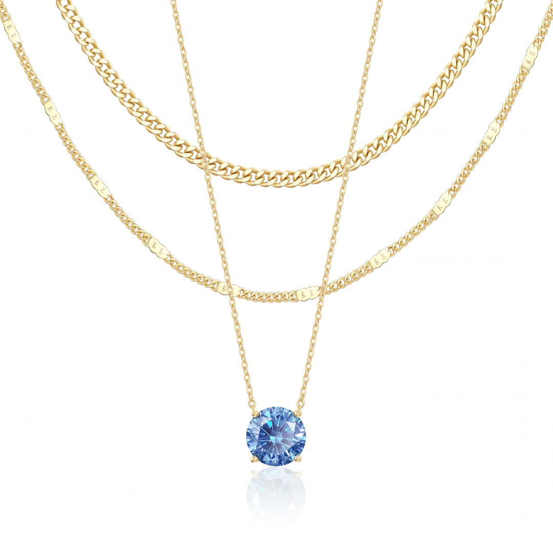 WomenGifts Layered Gold Necklaces for Women, 14K Gold Sterling Silver Plated Dainty Pendant Necklace Set Non Tarnish, Chunky Stackable Cuban Chain Choker, Trendy Personalized Birthstone Jewelry Gift for Mom