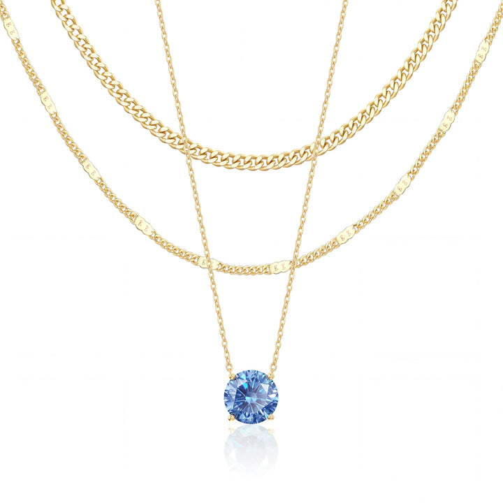 WomenGifts Layered Gold Necklaces for Women, 14K Gold Sterling Silver Plated Dainty Pendant Necklace Set Non Tarnish, Chunky Stackable Cuban Chain Choker, Trendy Personalized Birthstone Jewelry Gift for Mom