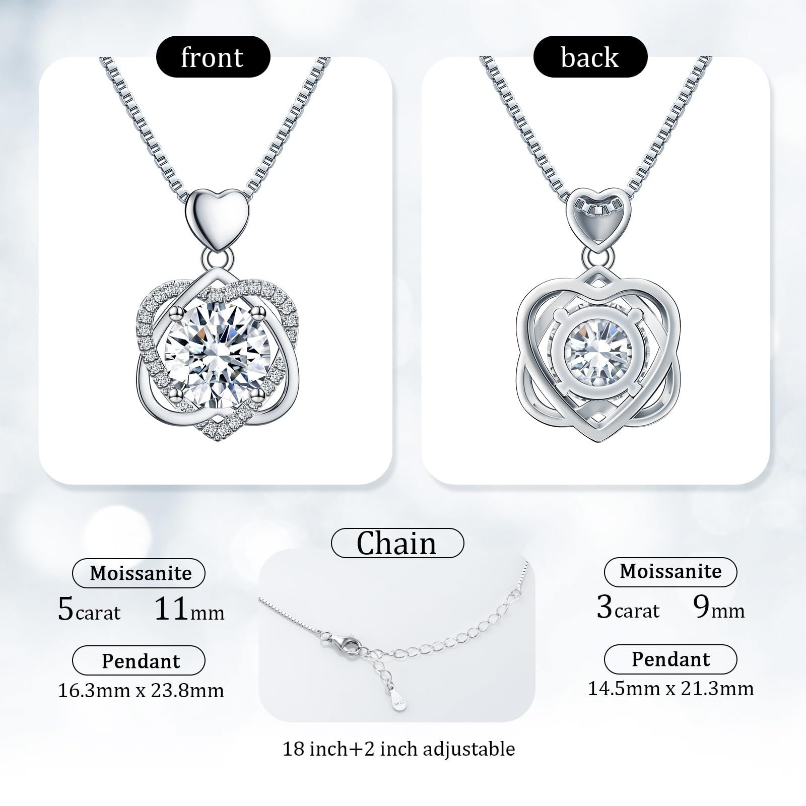 InfinityLove Heart Necklaces for Women - Moissanite Jewelry