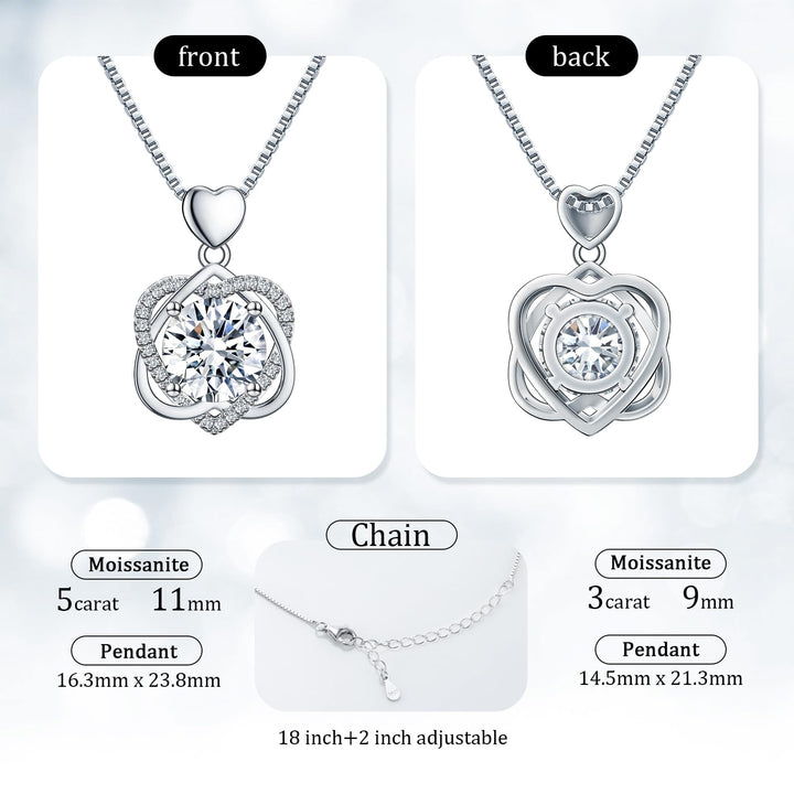 InfinityLove Heart Necklaces for Women, 5-3 Carats Moissanite, Sterling Silver Pendant Jewelry, Anniversary Birthday Gifts for Wife, Girlfriend, Daughter, Mom