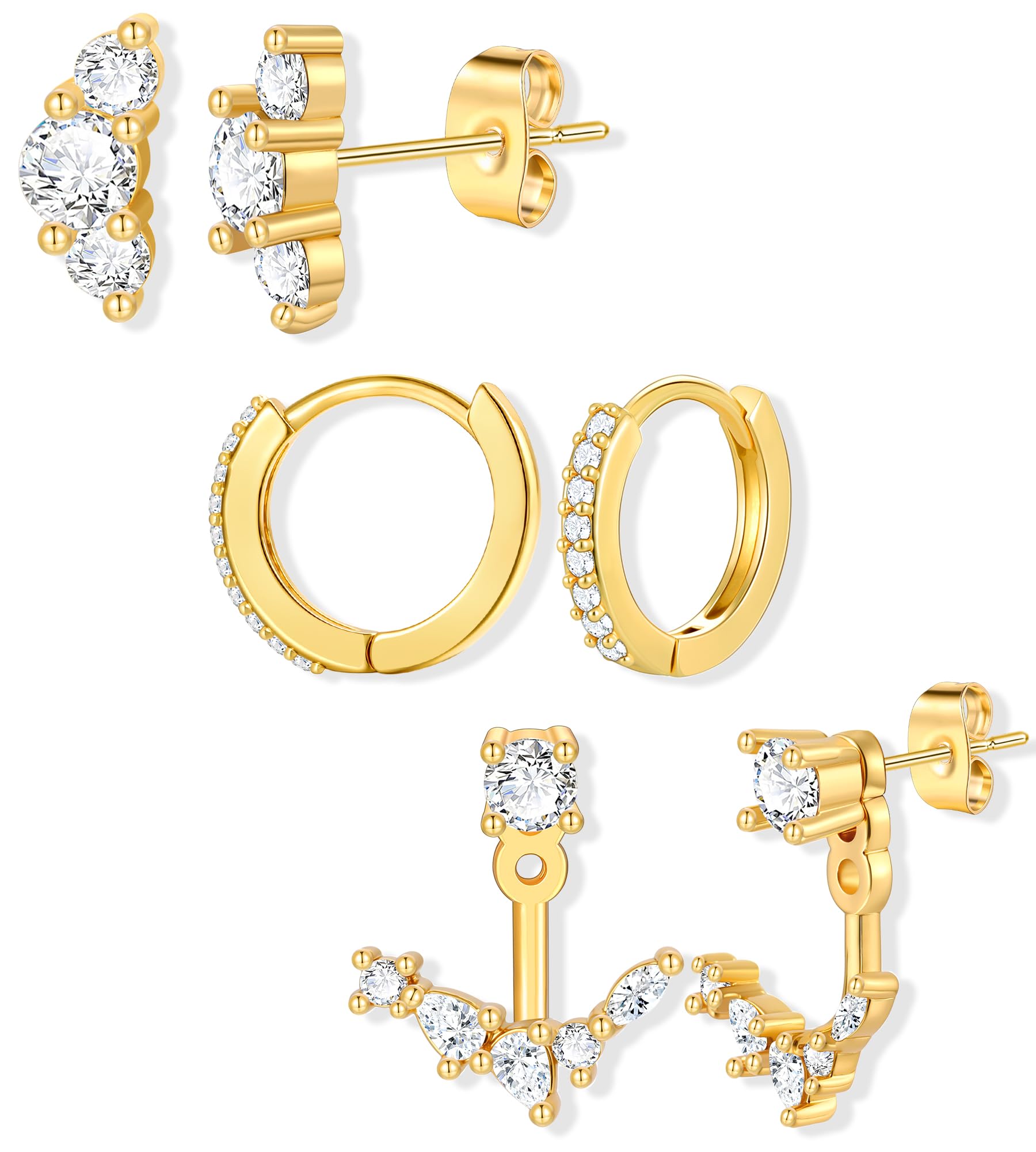 6 Pairs 14K Gold Plated Stud Earrings for Women