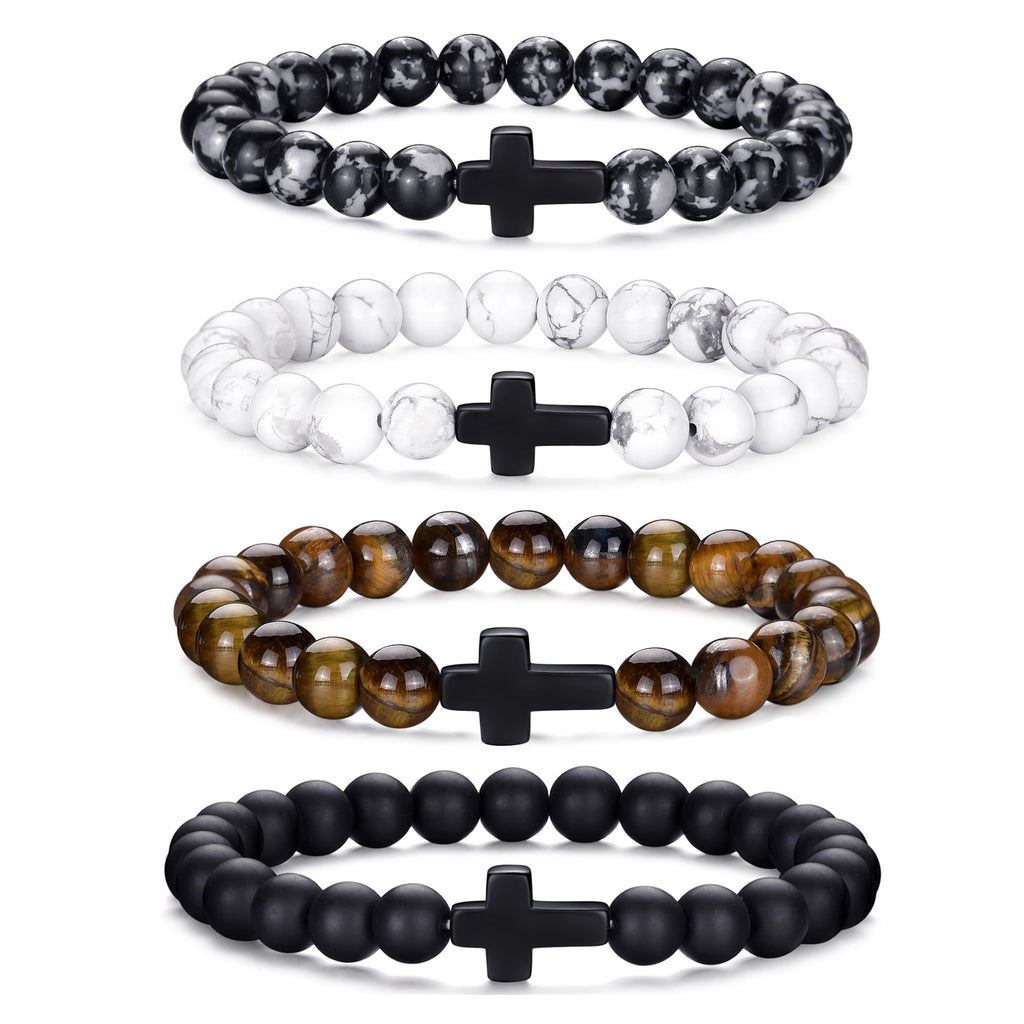 RANKEEF Tiger Eye Bracelet For Men featuring natural stone beads and black matte agate, stylish accessory display.